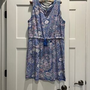 T by Talbots Sleeveless Dress Size: XL Petite pink and Blue Print